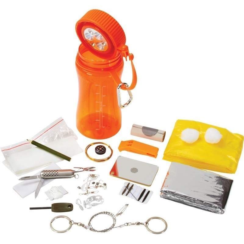 Outdoor Survival Kit w/ Built-In Solar Flashlight, Camp Aid Hike Tools, 26 Piece