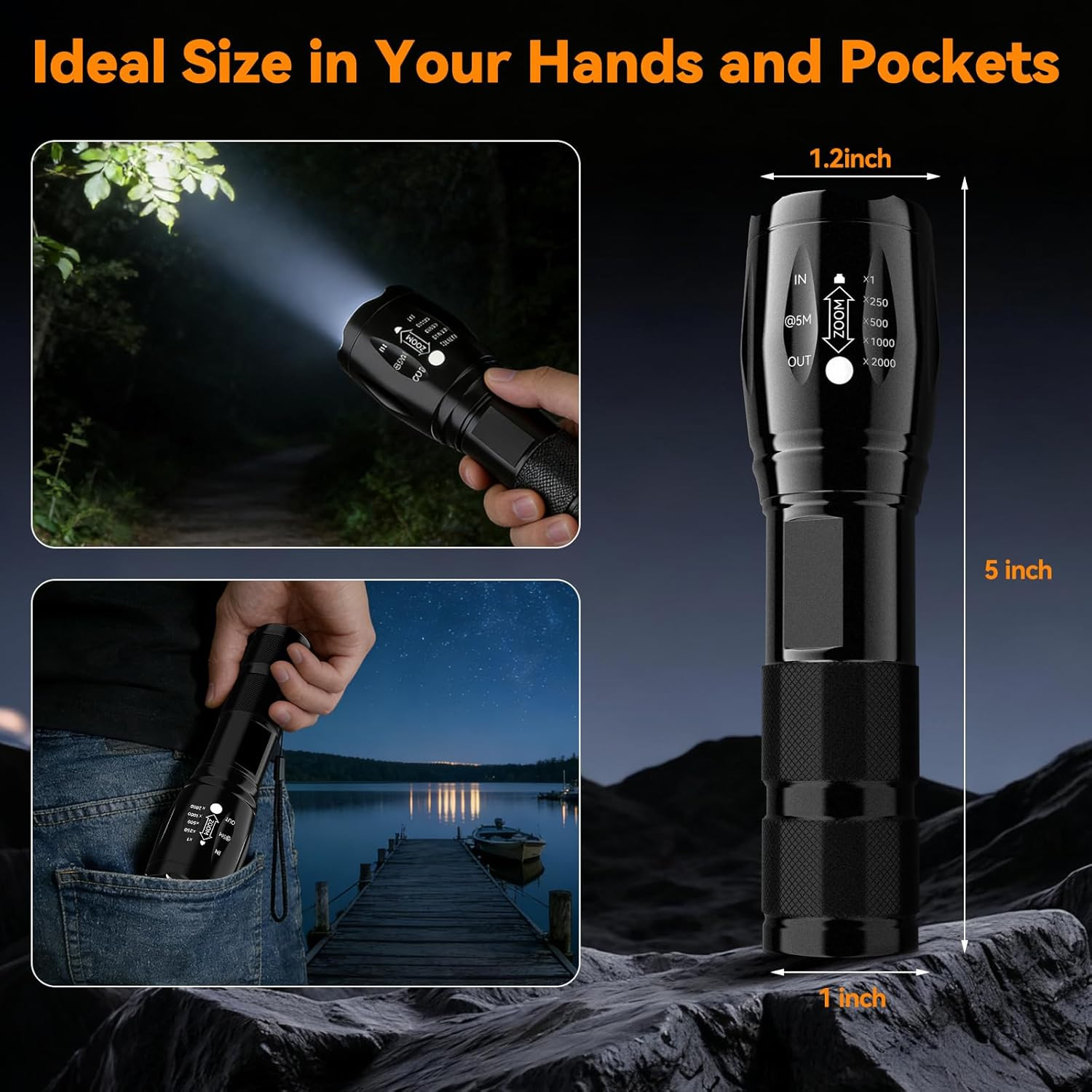 LED Flashlight 2 Pack, High Lumens Small Tactical Flashlights with 5 Modes, Wate