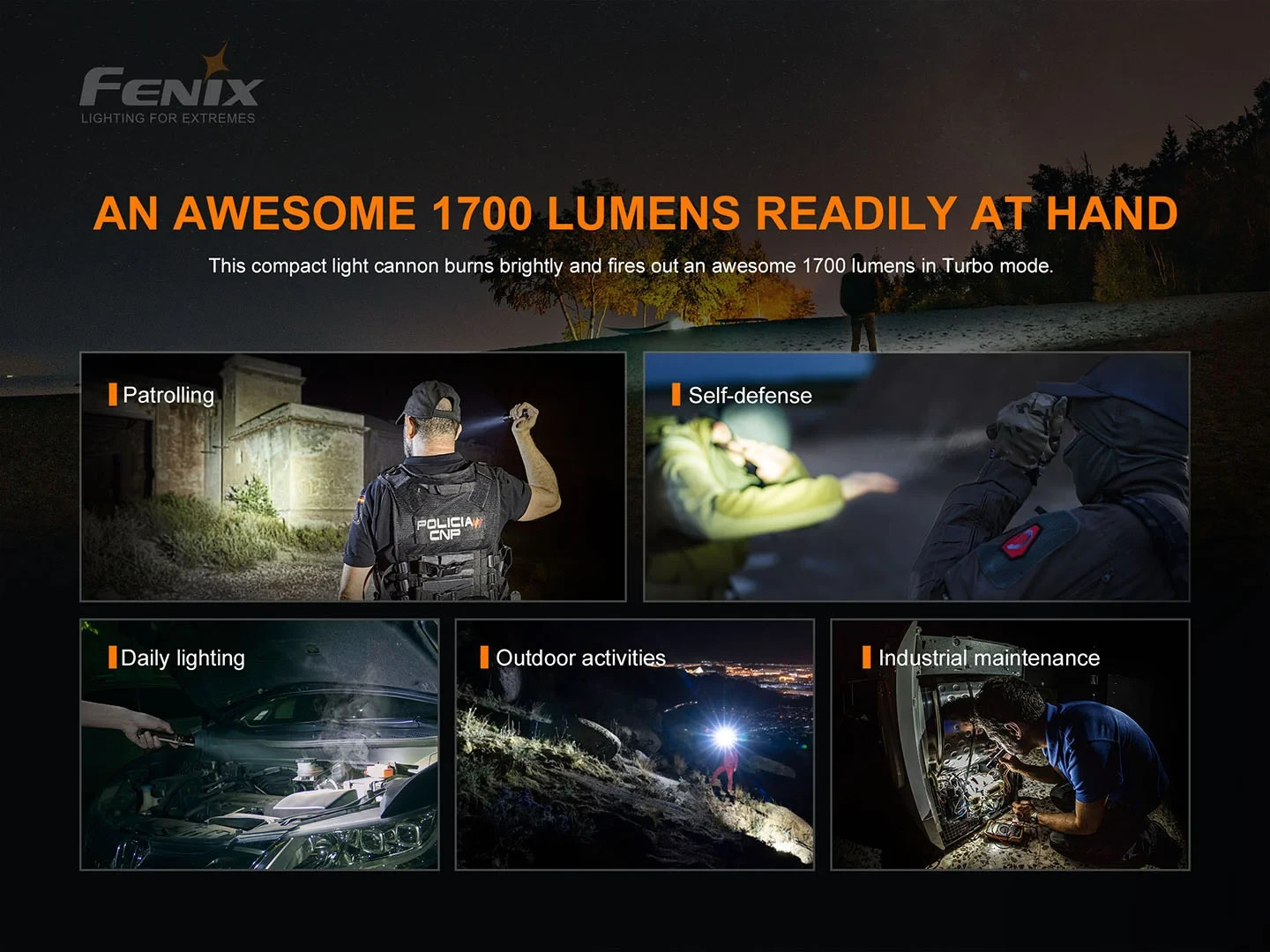 FENIX PD35 V3.0 Flashlight 1700 Lumens 357 Meters IP68 Flashlight Green Color
