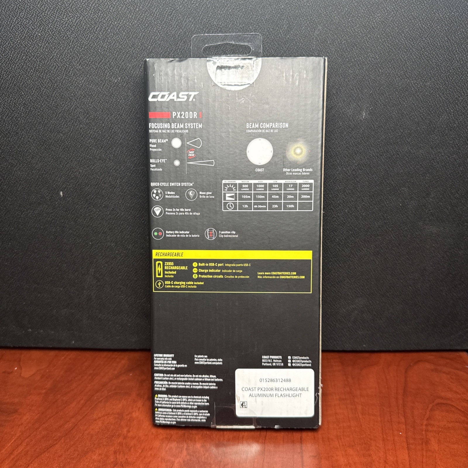 COAST PX200R Rechargeable Flashlight – 2000 Lumens, 5 Modes, USB-C, IP54 (2488)