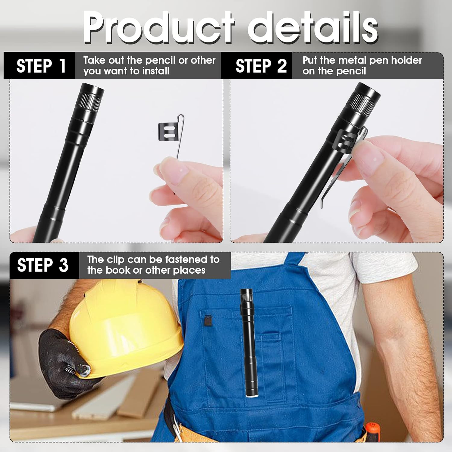 20 Pieces Flashlight Clip Black Pocket Clip Removable Pen Light Accessory Penlig