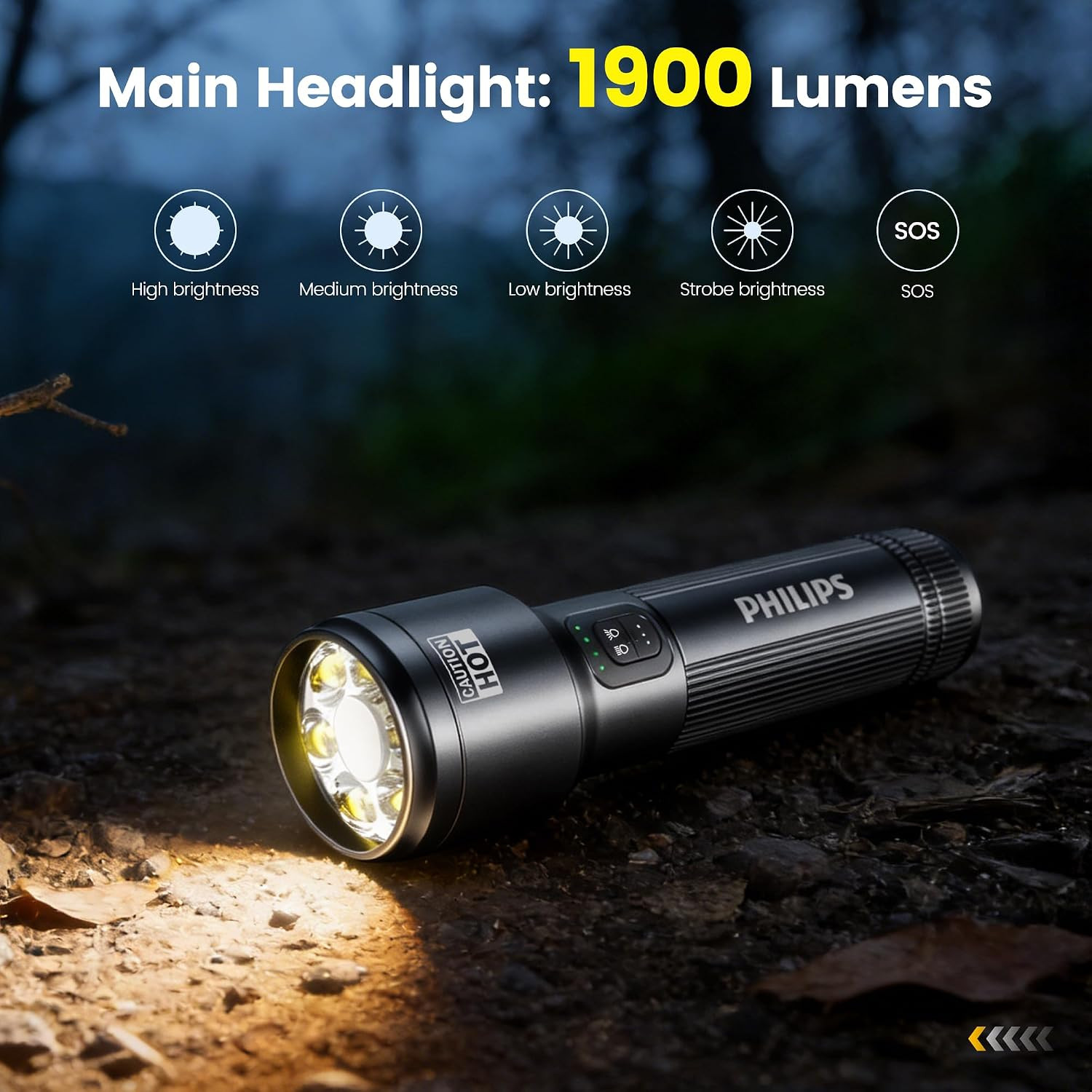 PHILIPS SFL2152 Rechargeable EDC Tactical Flashlight, 1900 High Lumens Aluminium