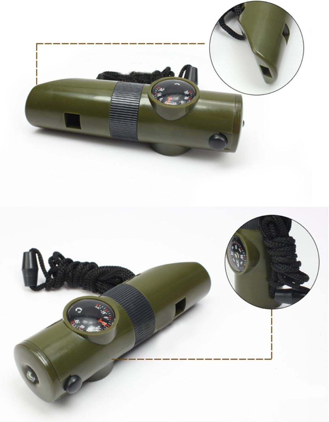 7 in 1 Camping Survival Whistle Compass Thermometer Flashlight Magnifier