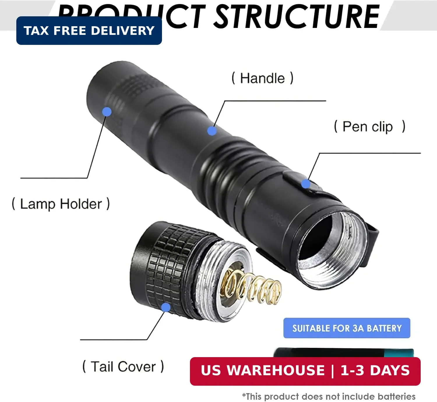 Mini Flashlight, AAA Small Pen Light with Clip, Portable 500lm Pocket Pen Flashl