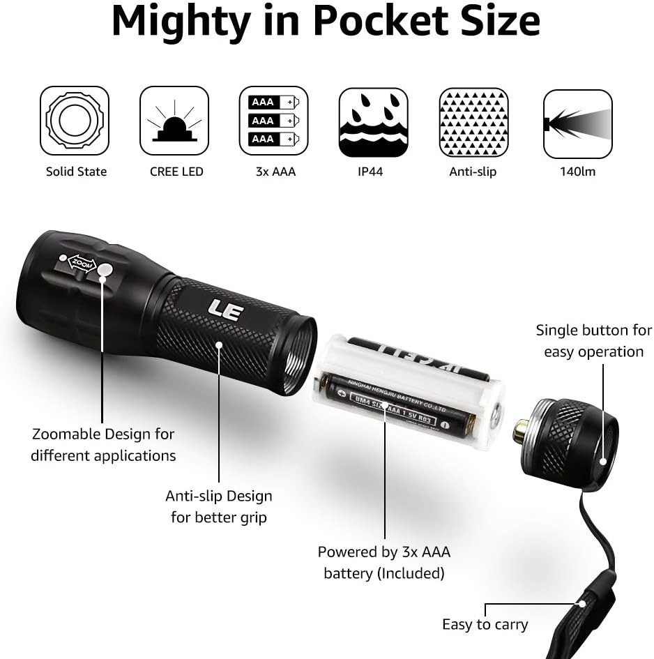 Portable Waterproof LED Flashlight – 500 Feet Beam Distance, Batteries Included