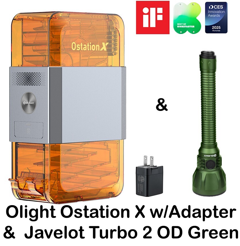 Olight Javelot Turbo 2 OD Green 1500M 1800 Lum Flashlight & Ostation X w/Adapter