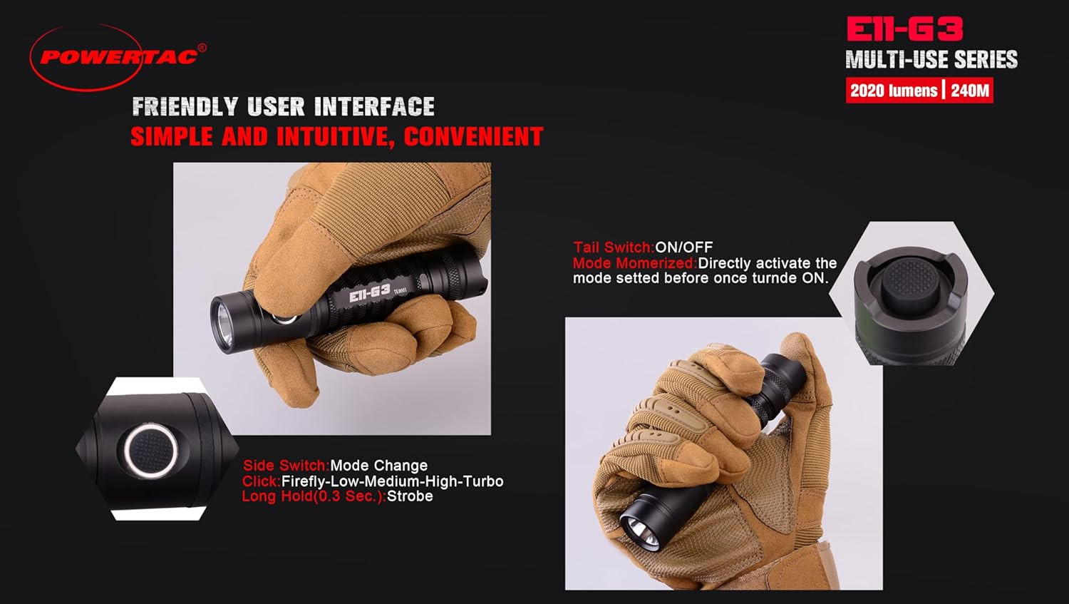 E11-G3 2020 Lumen Rechargeable Flashlight, Type-C Charging, IPX8 Waterproof, 6 M