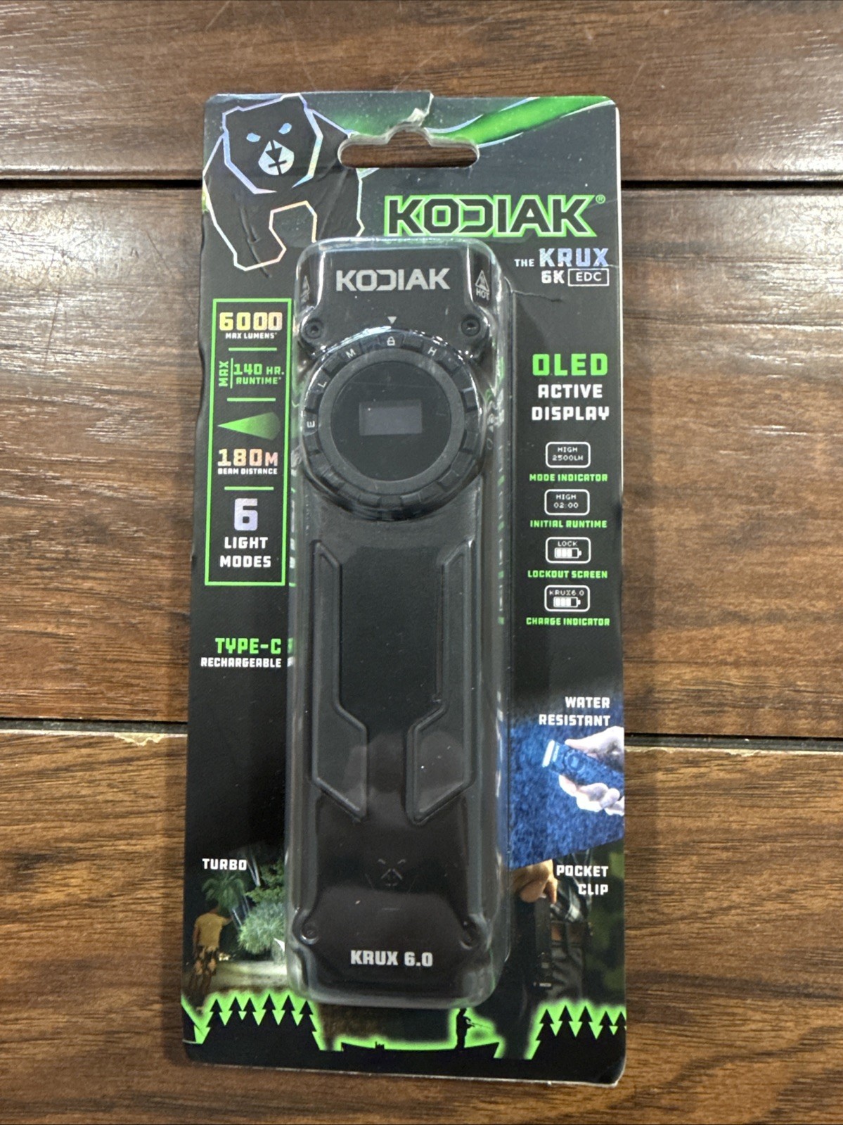 Kodiak Krux 6k EDC 6000 Lumens Flashlight Lightweight Super Bright -Rechargeable