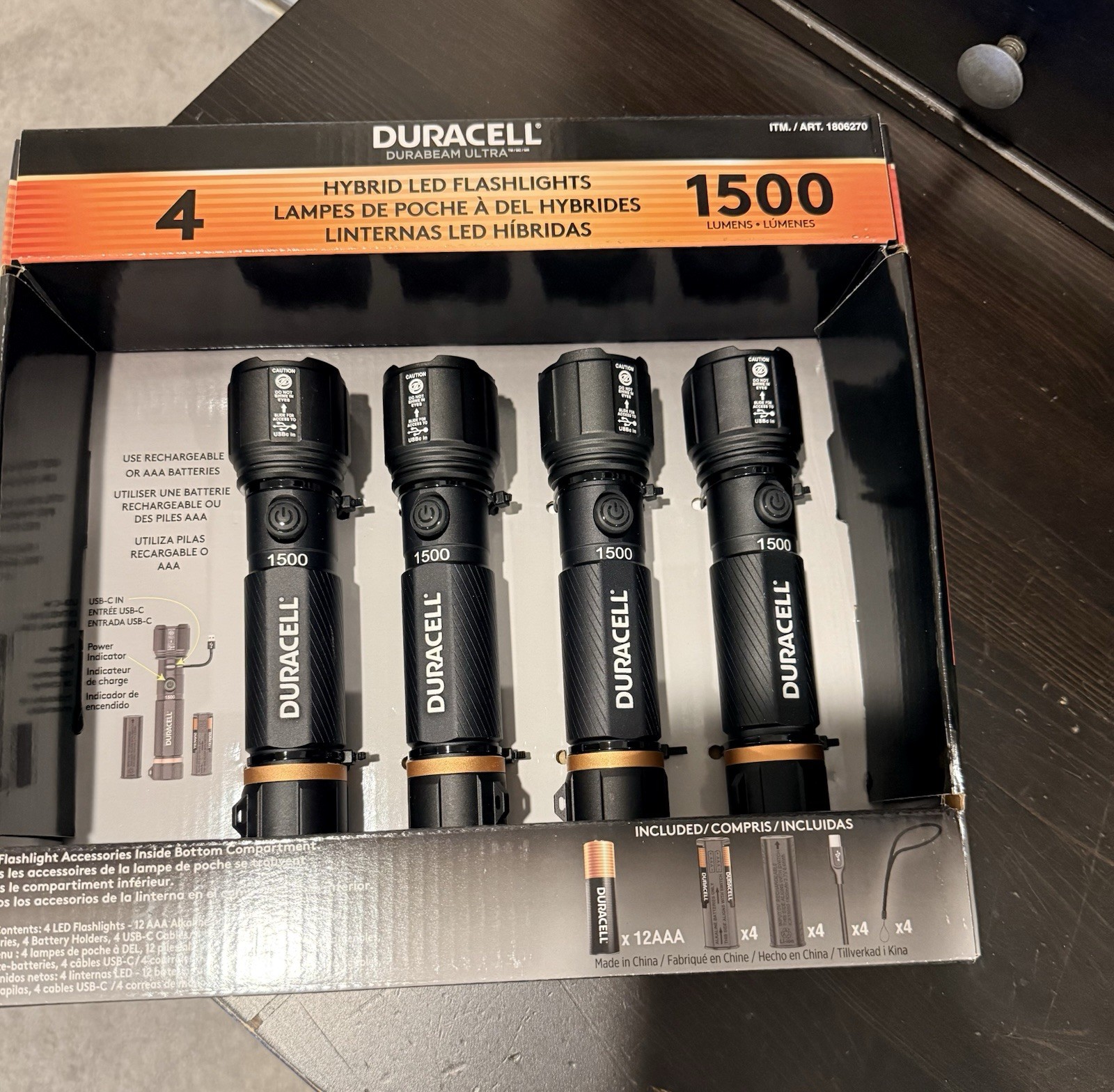 Duracell Rechargeable Durabeam Ultra 1500 lumens Hybrid LED Flashlight 4-Pack