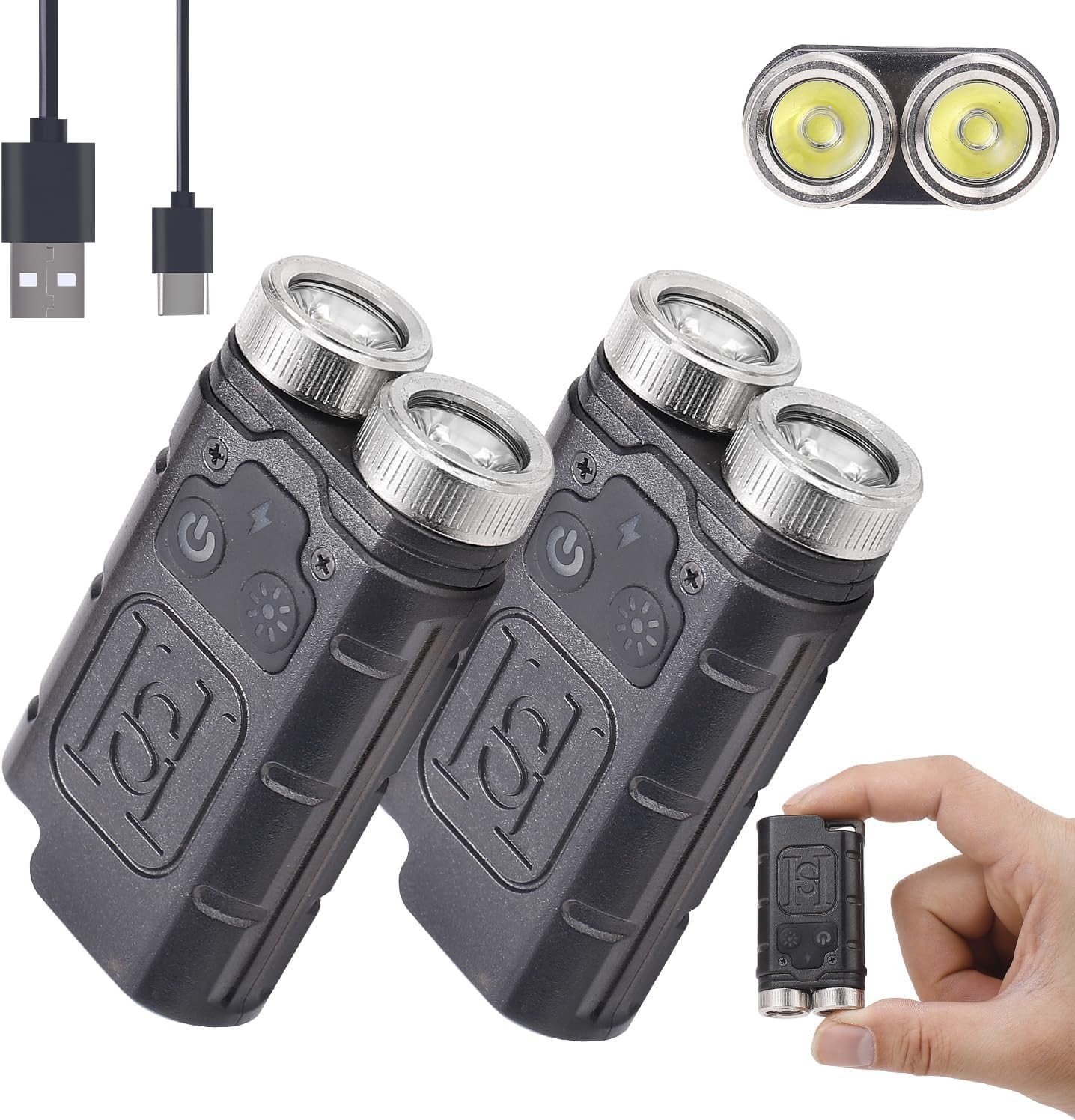 2 PACK 1000 Lumen Multi-Color Rechargeable Keychain Flashlight 6 Lighting Modes