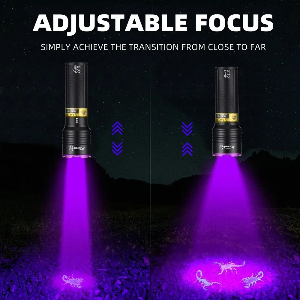 Zoom 365nm UV Flashlight USB Rechargeable Ultraviolet Light Cure Ore Money SV135