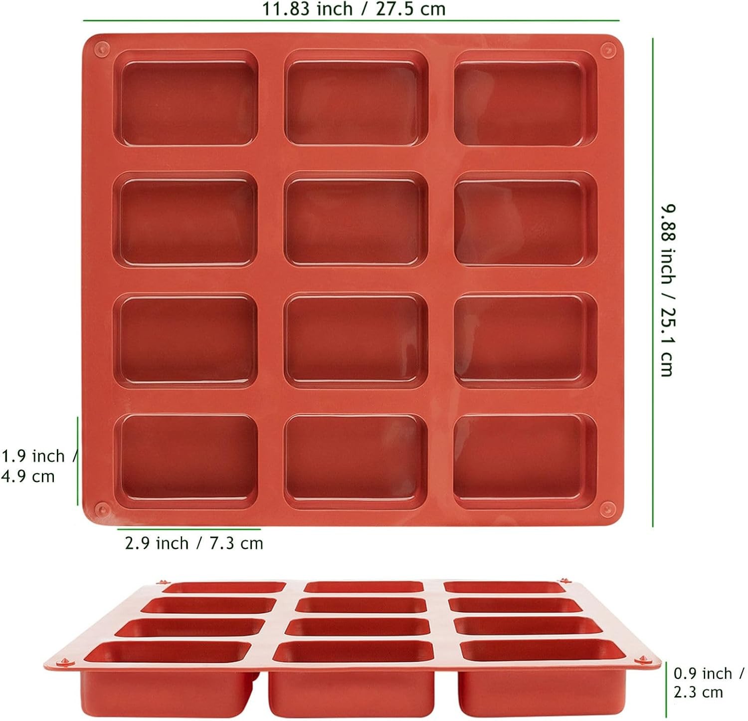 JOERSH Silicone Mini Loaf pan-(2PCS) 12 Cavities Bread Pan, Mini, Red