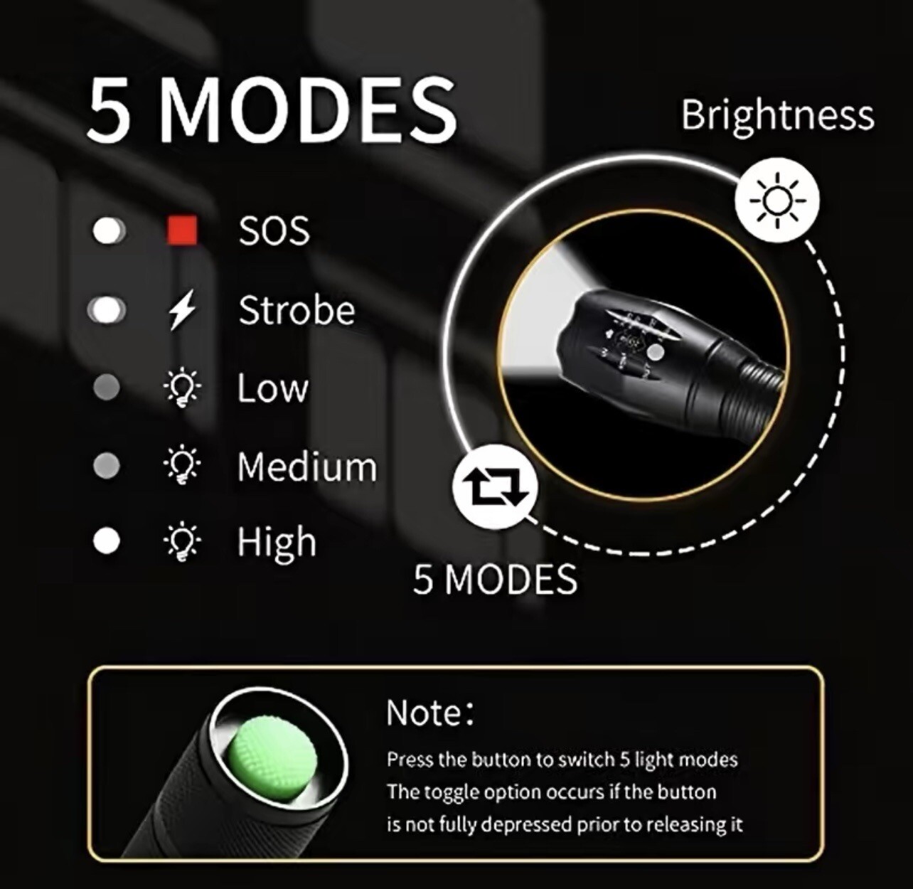 LED Flashlight Metal Finish IPX6 Waterproof , 2pack