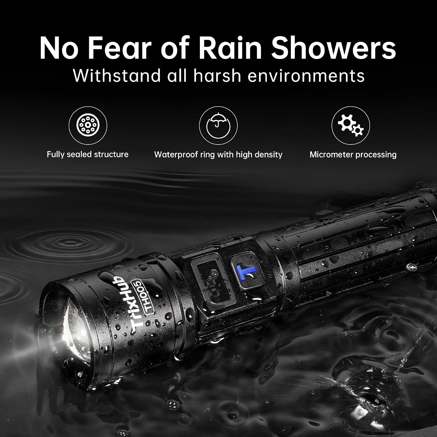 Rechargeable High Lumens Flashlights 5Mode LCD Digital Display Flashlight