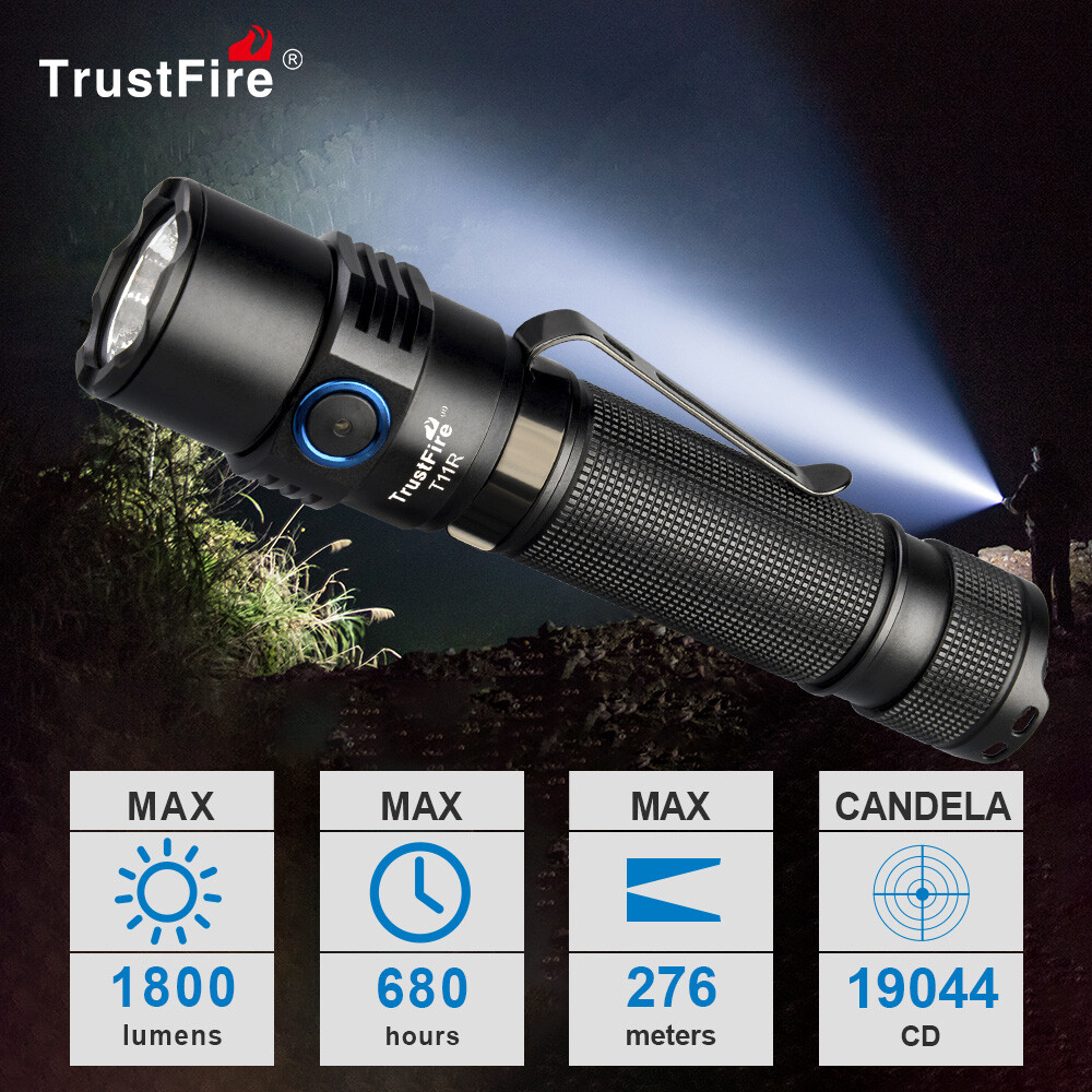 TrustFire T11R 1800Lumen Tactical LED Flashlight Typec Rechargeable Torch W