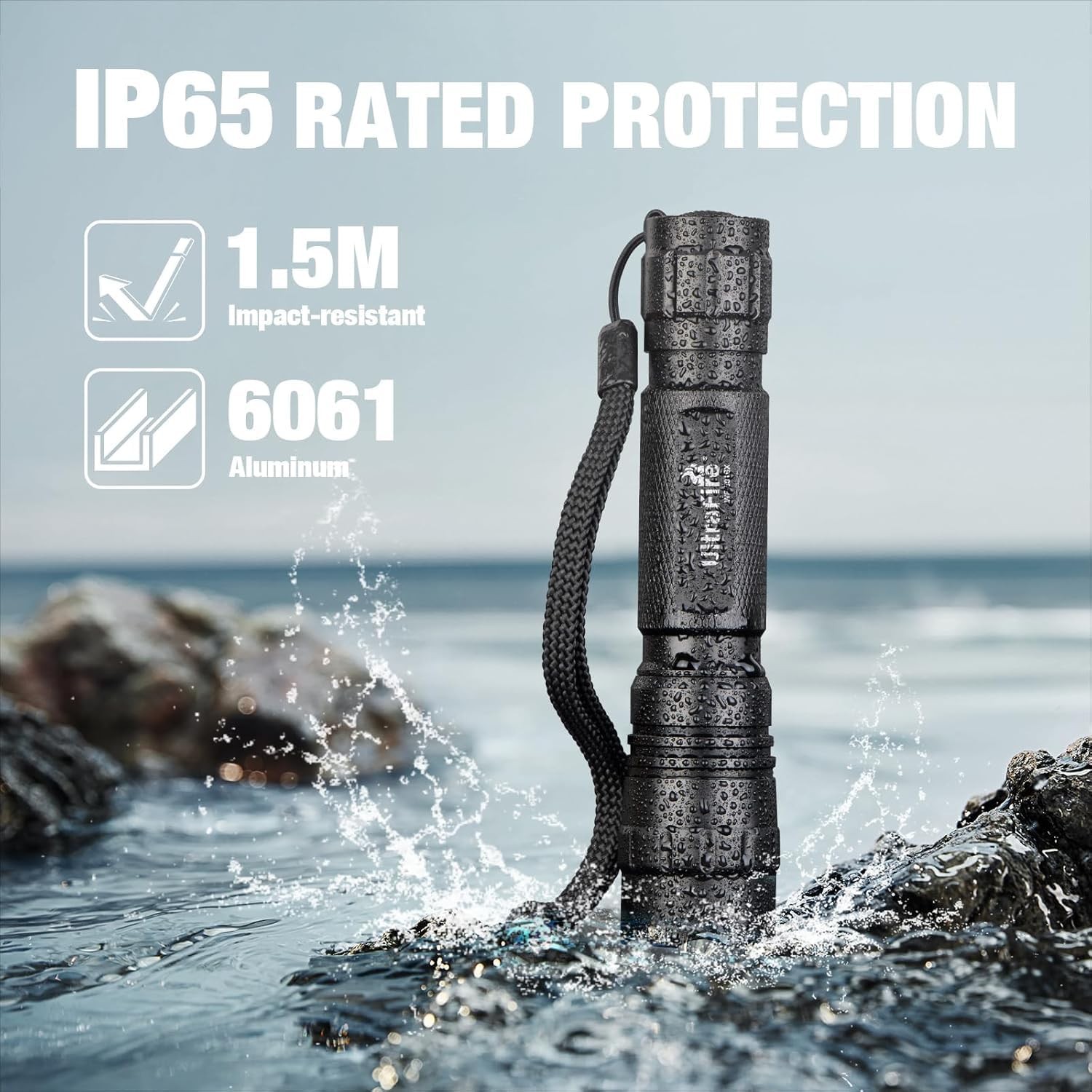 ULTRAFIRE Tactical Flashlight with Holster for Duty Belt, 1000 Small, Black