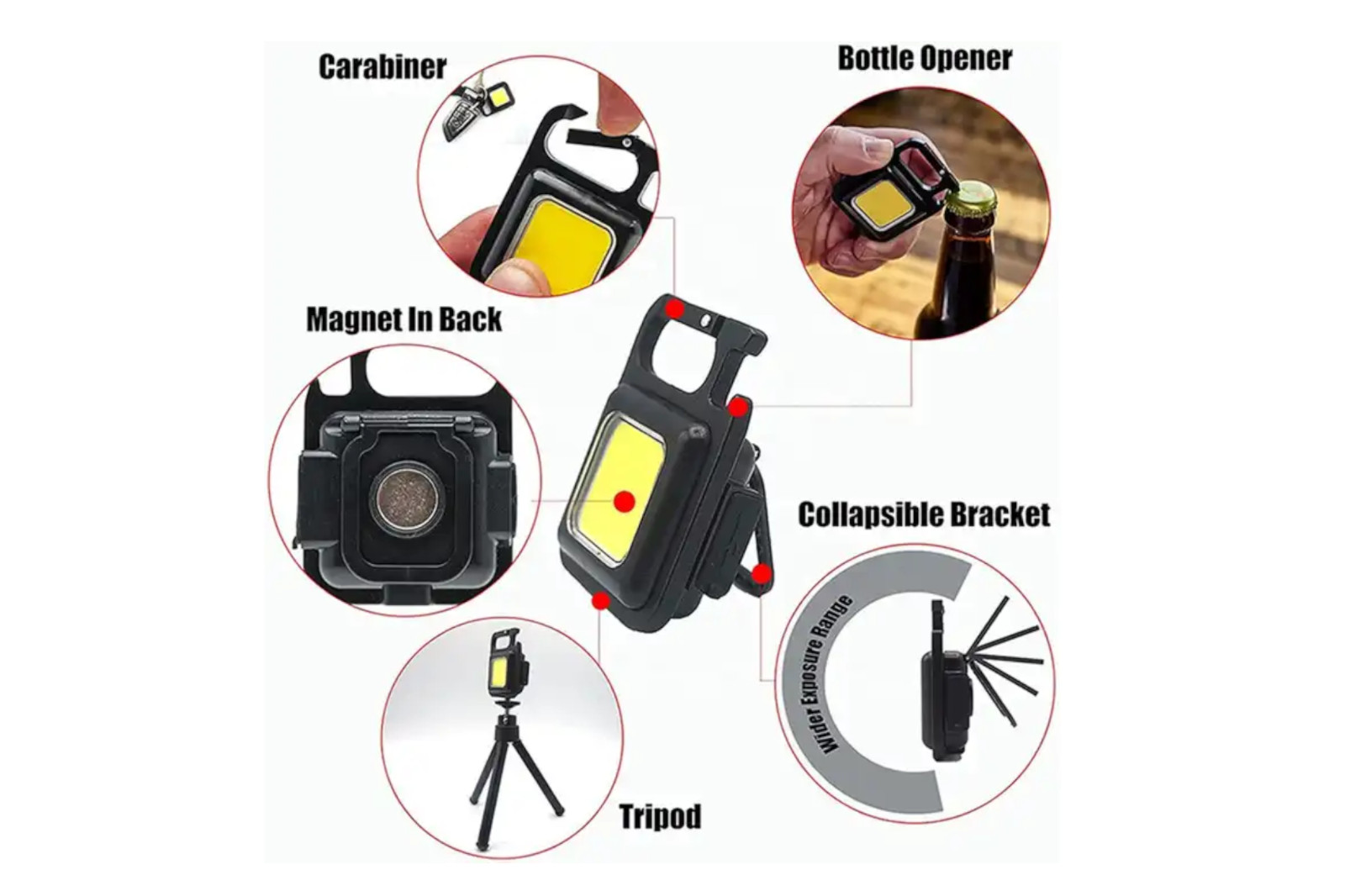 6 Pack KeyChain Magnetic Mini Flashlight 4 Modes Rechargeable Waterproof