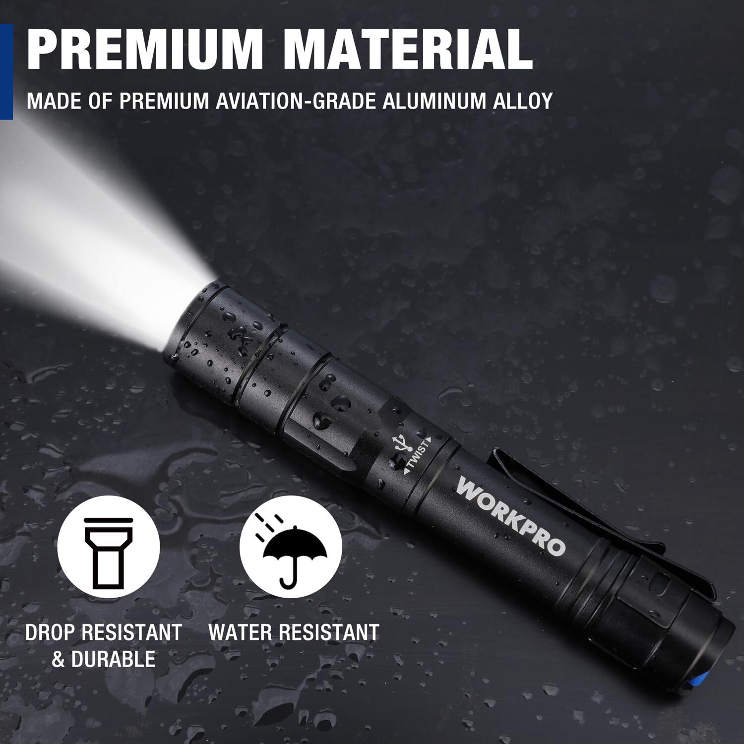 WORKPRO 2Pack Rechargeable Pen Light Handheld Pocket Flashlight 4 Lighting Modes