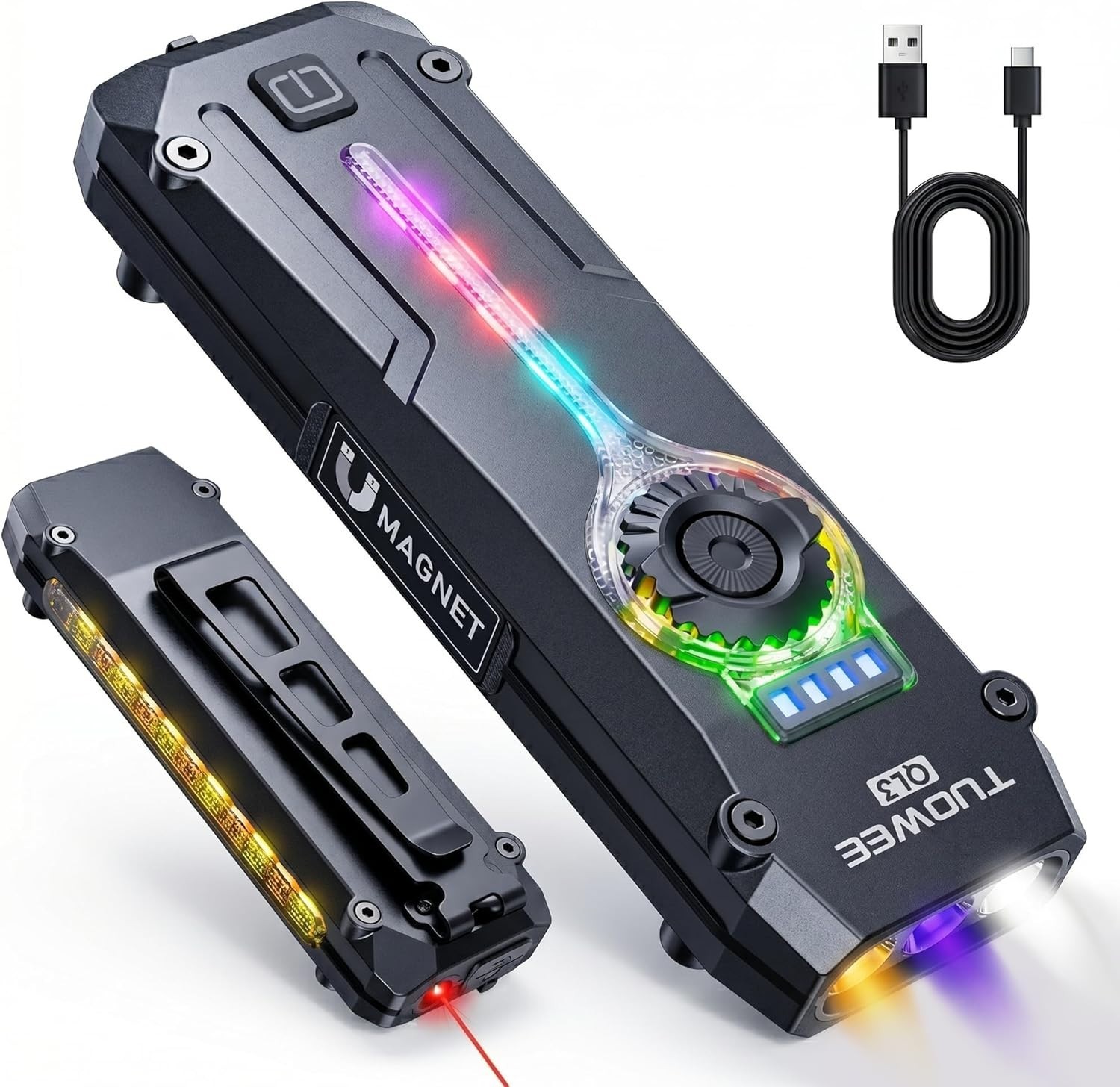 1200 Lumen Rechargeable EDC Flashlight with UV Light & Red Laser