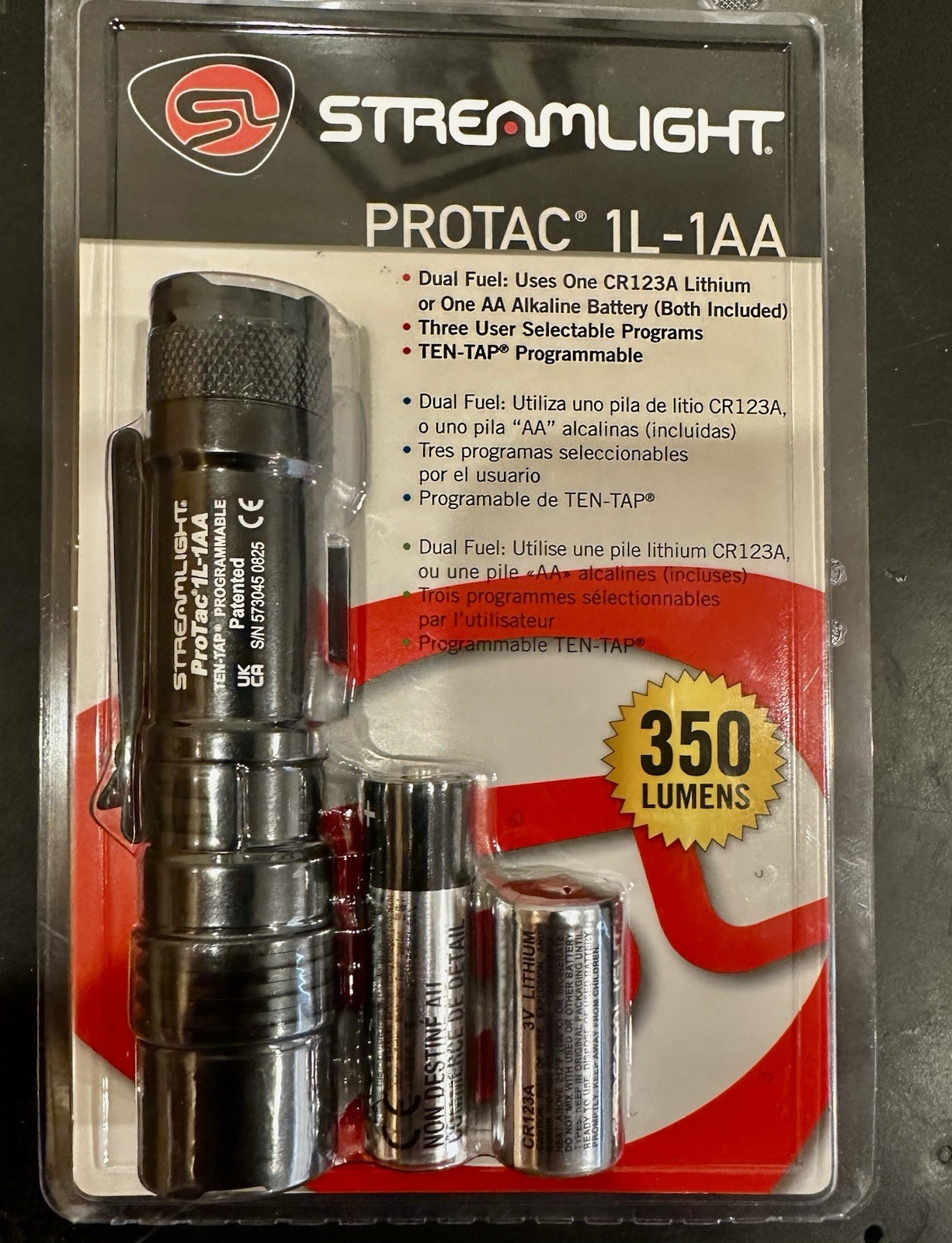 88061 Protac 1L-1AA 350-Lumen Dual Fuel Professional Tactical Light, Black