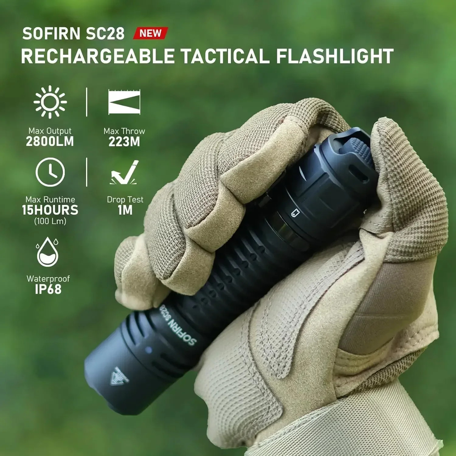 Sofirn SC28 2800LM Rechargeable Flashlight USB-C 21700 LED Tactical Torch
