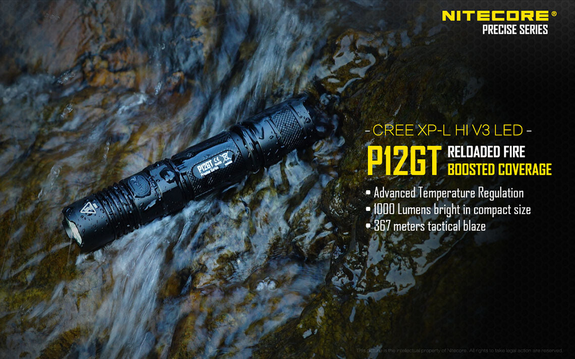 Nitcore P12GT Flashlight XP-L HI V3 1000Lm w/8x FREE Eco-Sensa CR123A Batteries