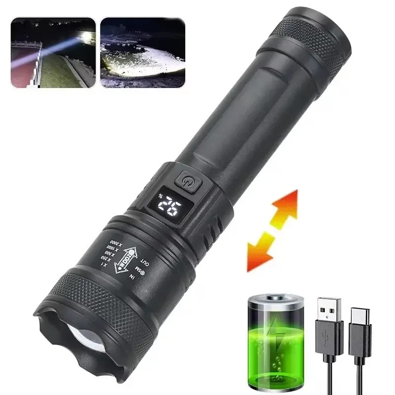 350000000 Lumen Super Bright LED Tactical Flashlight Rechargeable LED Work Light