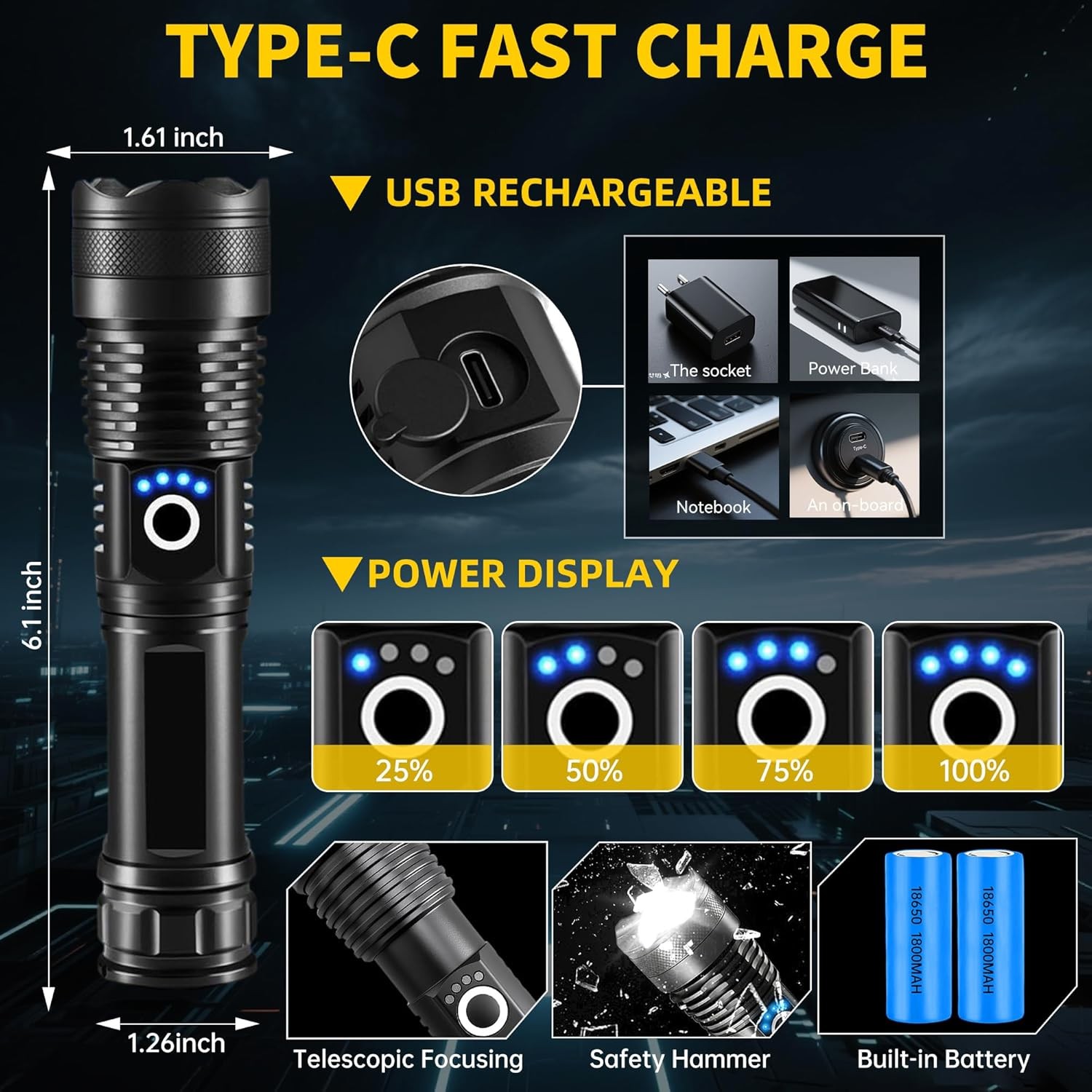 Super-Bright 90000LM LED Tactical Flashlight With Rechargeable Battery
