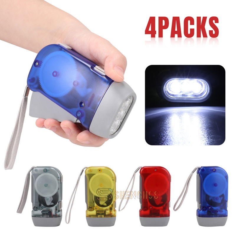 4X Portable LED Dynamo Hand Pressing Crank Flashlight Manual Camping Torch Light
