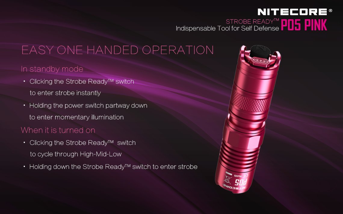 Nitcore P05 PINK 460 Lumen w/Nitcore D2 Charger, NL166, + 2x CR123A Batteries