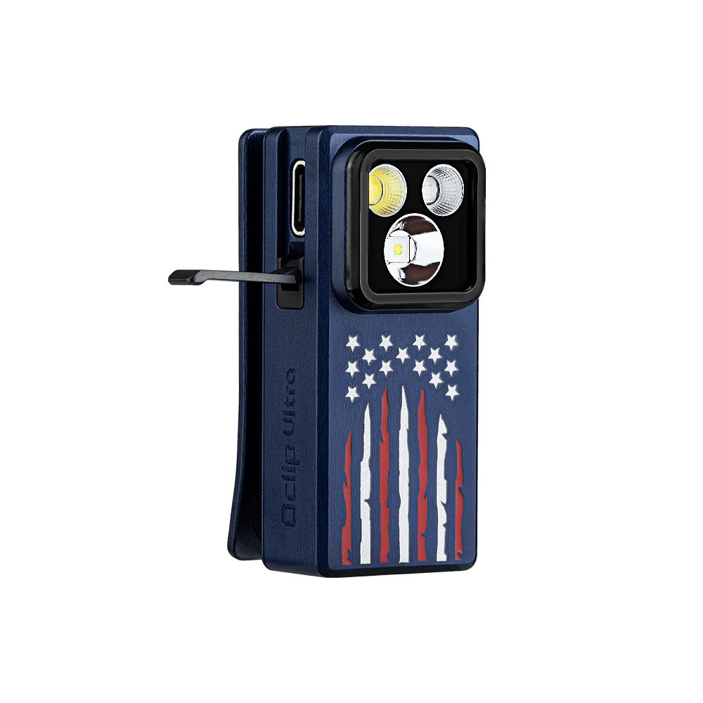 Olight Warrior Ultra Olive Green Flashlight & Oclip Ultra Stars & Stripes