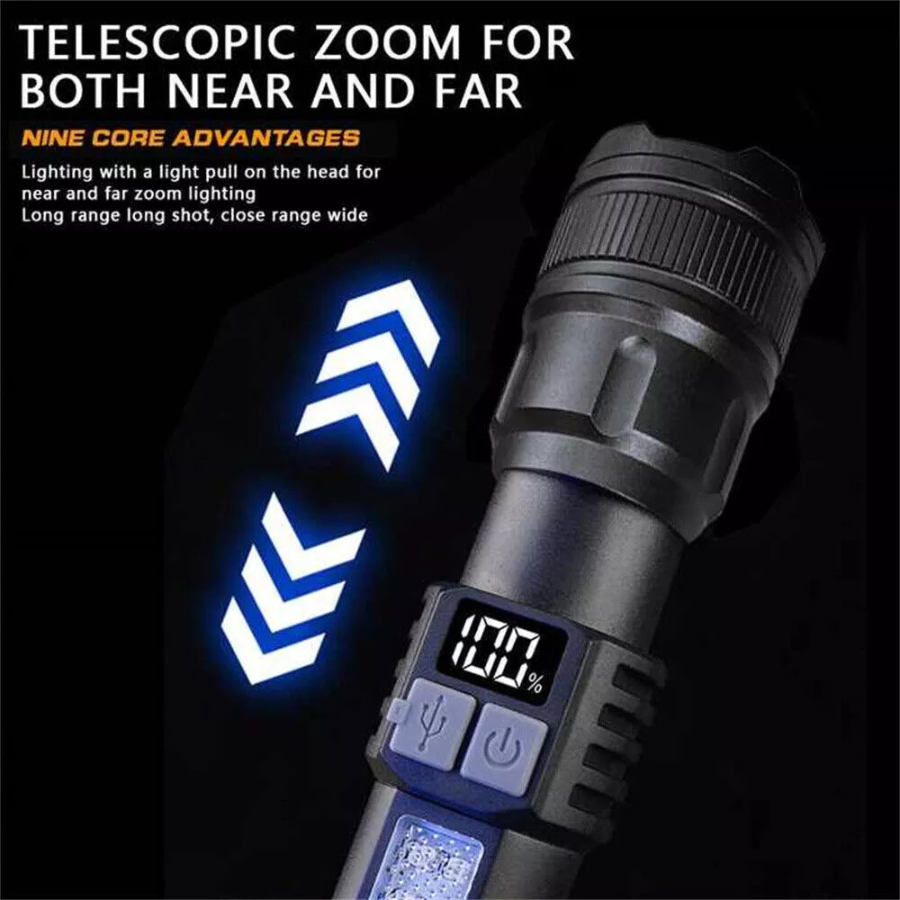 Super Bright 1-4X 1000000 Lumen LED Tactical Flashlight Rechargeable Work Light