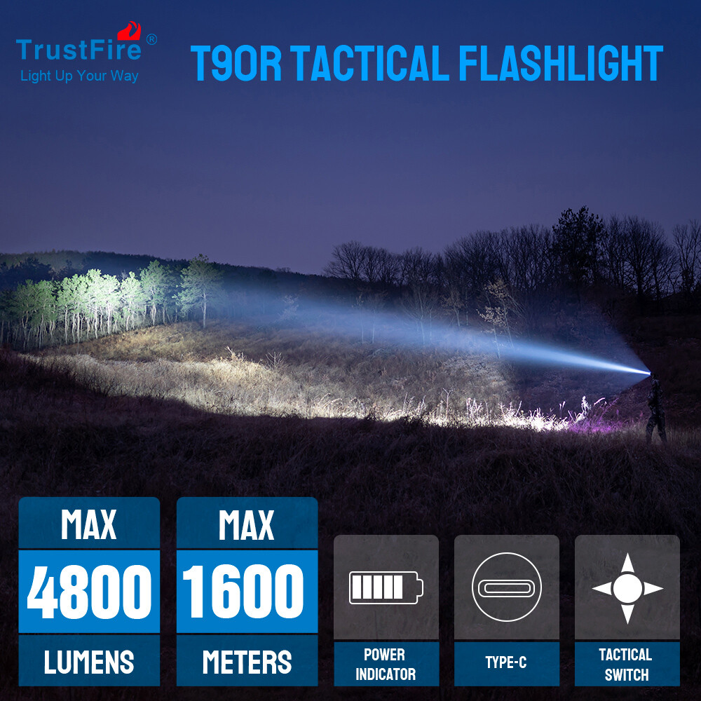 TrustFire T90R LED Tactical Flashlight Rechargeable 4800LM High Lumen Flashlight