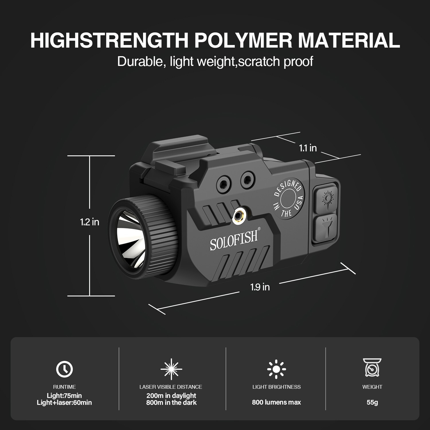 SOLOFISH 600 Lumen Flashlight & Blue Laser Sight Pistol Picatinny Rechargeable