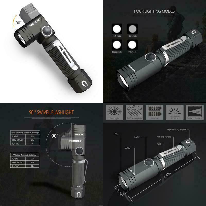 Flashlight, Nicron N7 600 Lumens Tactical Flashlight, 90 Degree Mini Flashlight