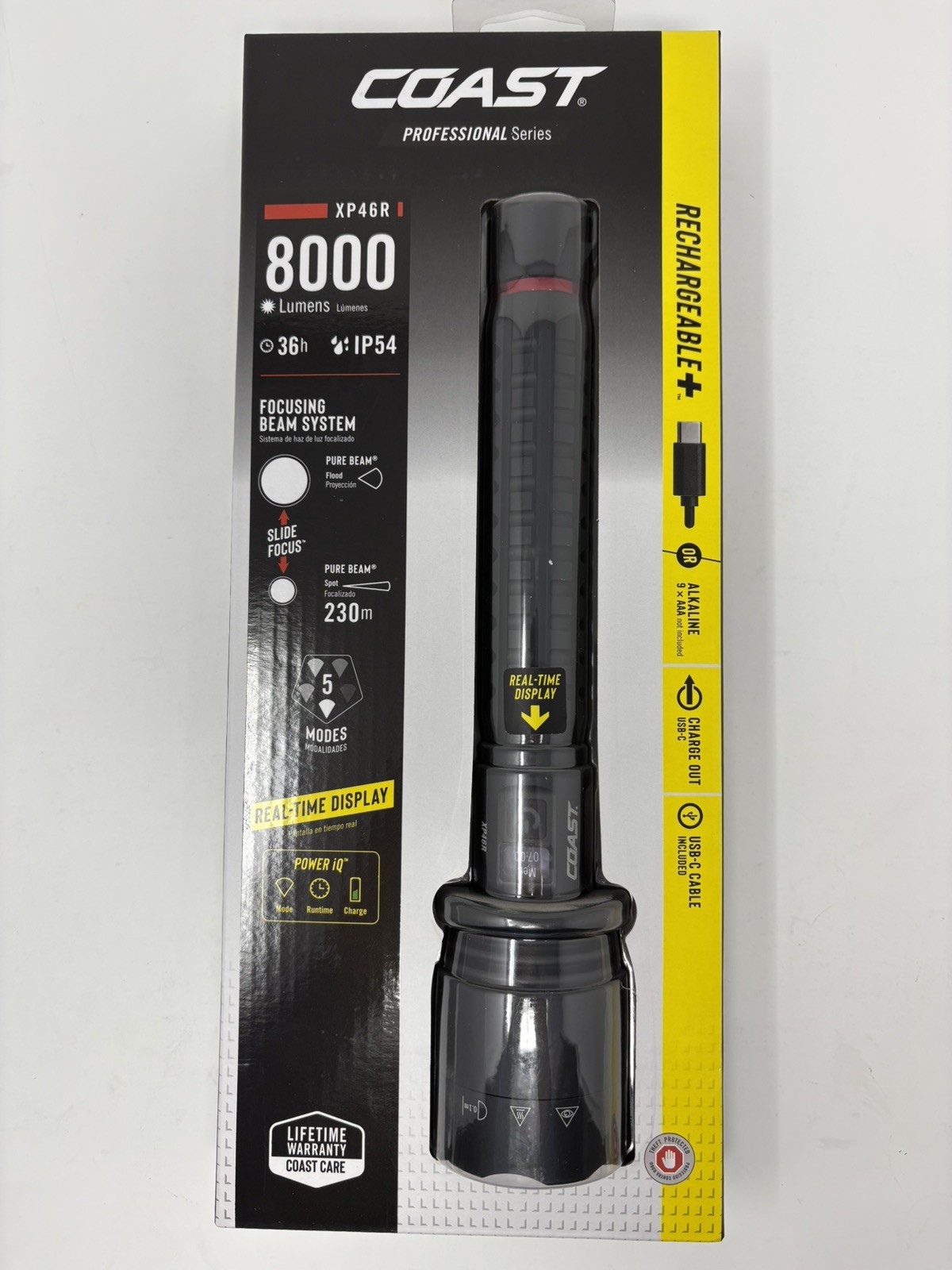 Coast XP46R Professional 8000 Lumens LED Rechargeable Flashlight Dual Power New