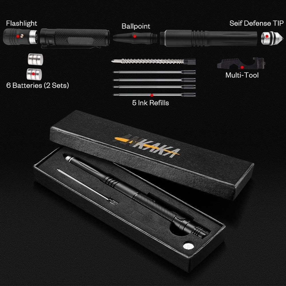 6 in 1 Tactical Pen Self Defense LED Flashlight Multi Tool Screwdriver Gift Set