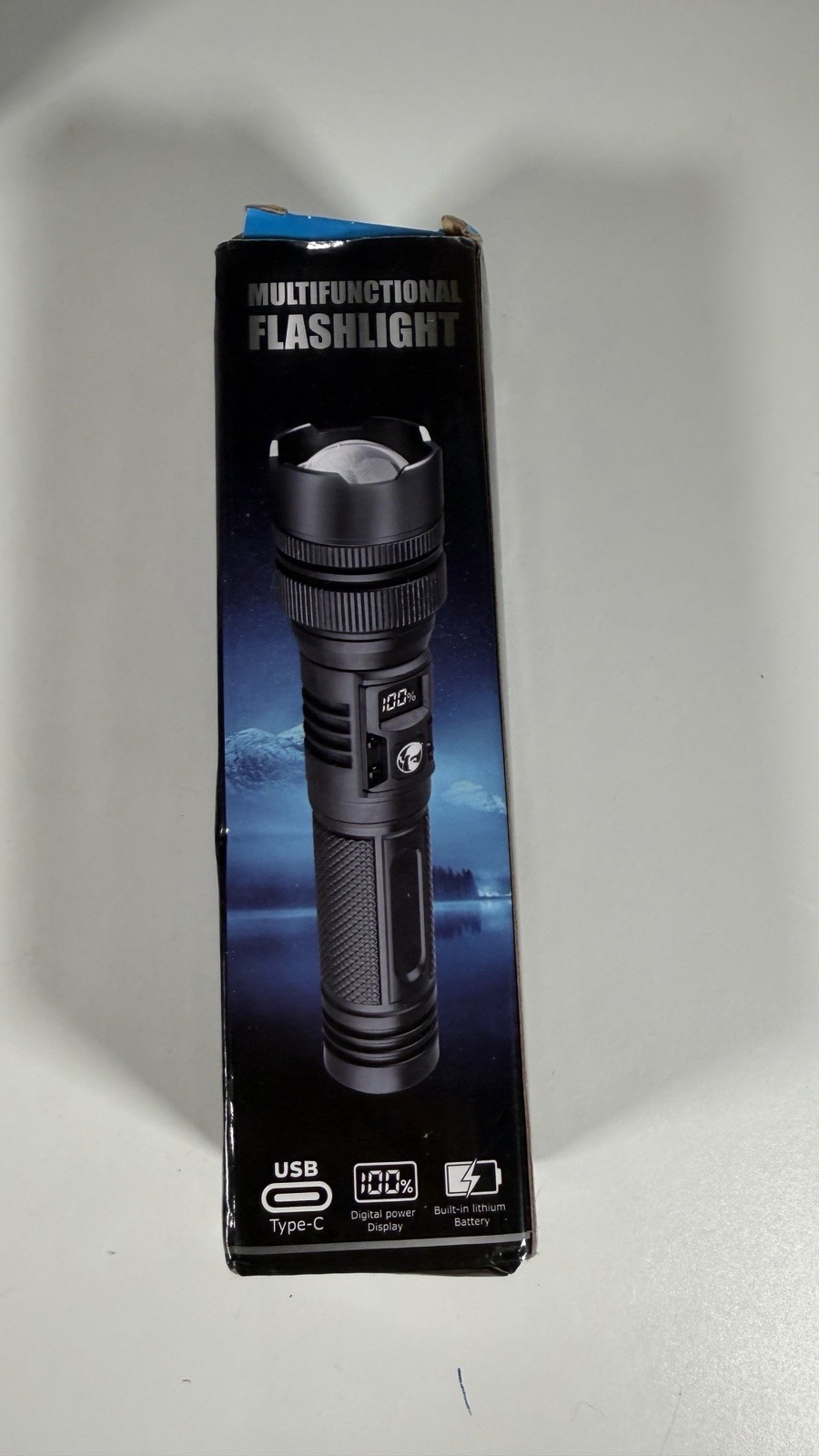 Rechargeable Flashlight USB Type-C Digital Power Display Lithium Battery Black