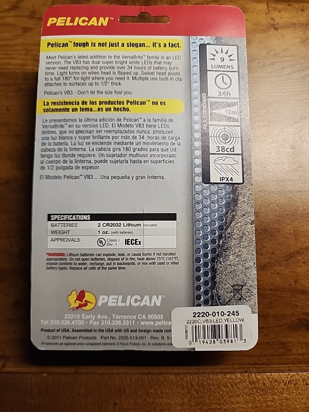 Pelican Vb3 2220 LED Flashlight Clip On New in Package ~