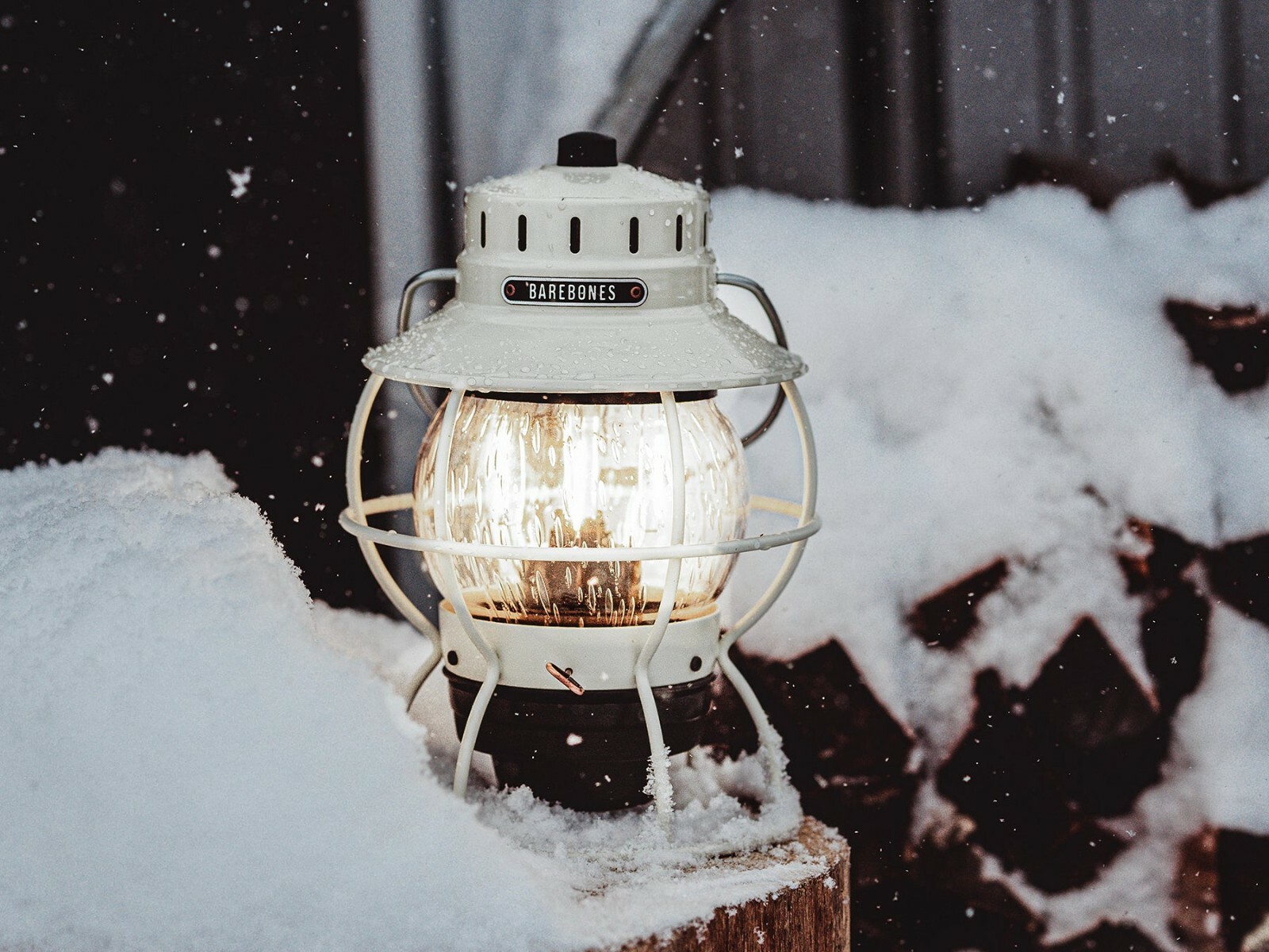 Barebones Living Railroad Lantern LED Edison-Style Bulb White Metal Construction