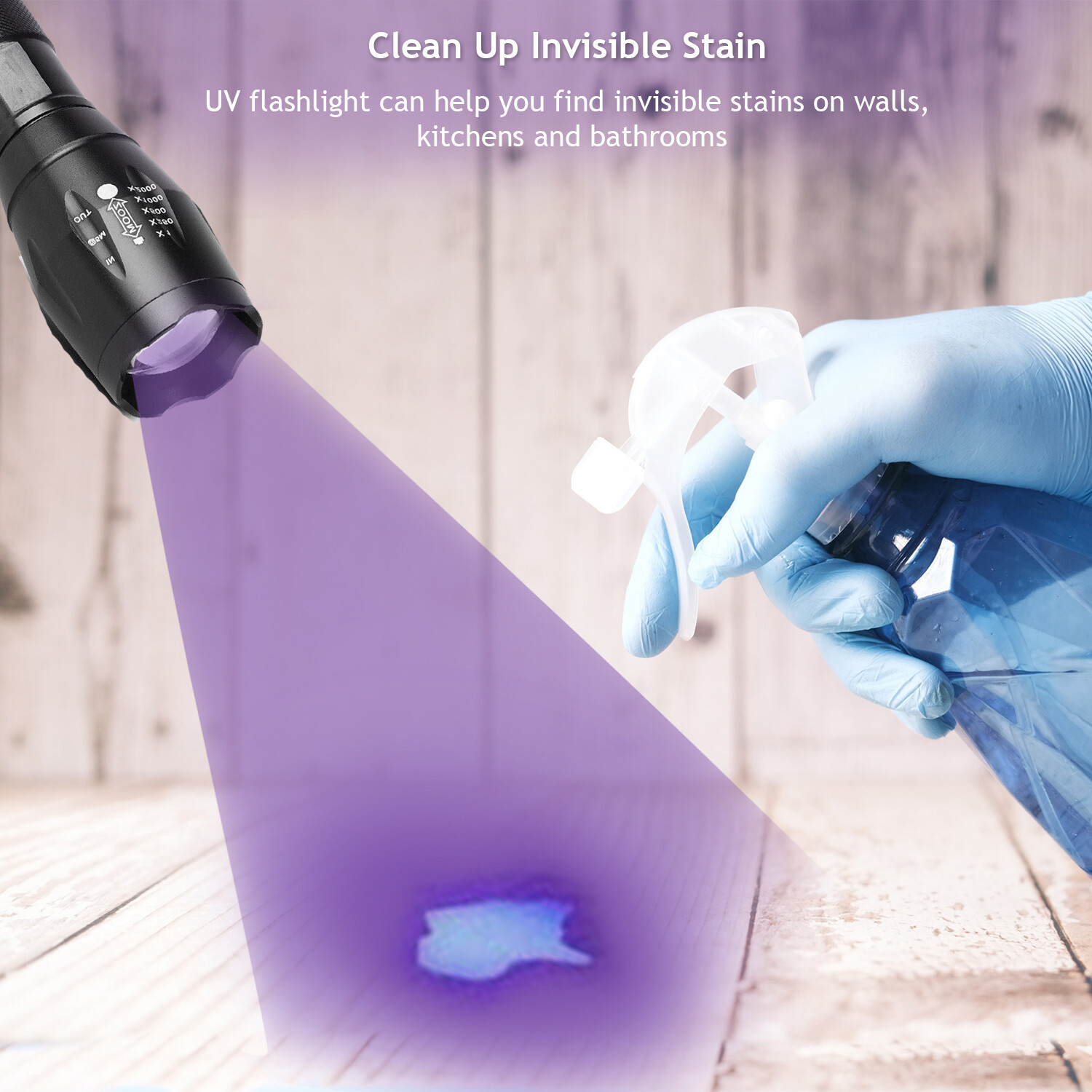 UV Torch Ultra Violet Flashlight White+Purple LED Blacklight Inspection 2 Mode