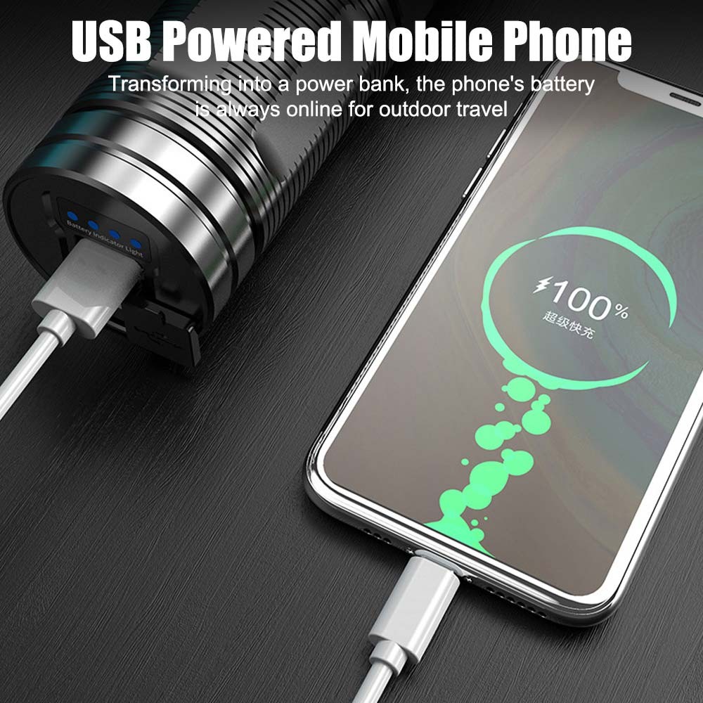 10W Laser White LEP Flashlight Zoom USB Rechargeable Torch High Powerful Light