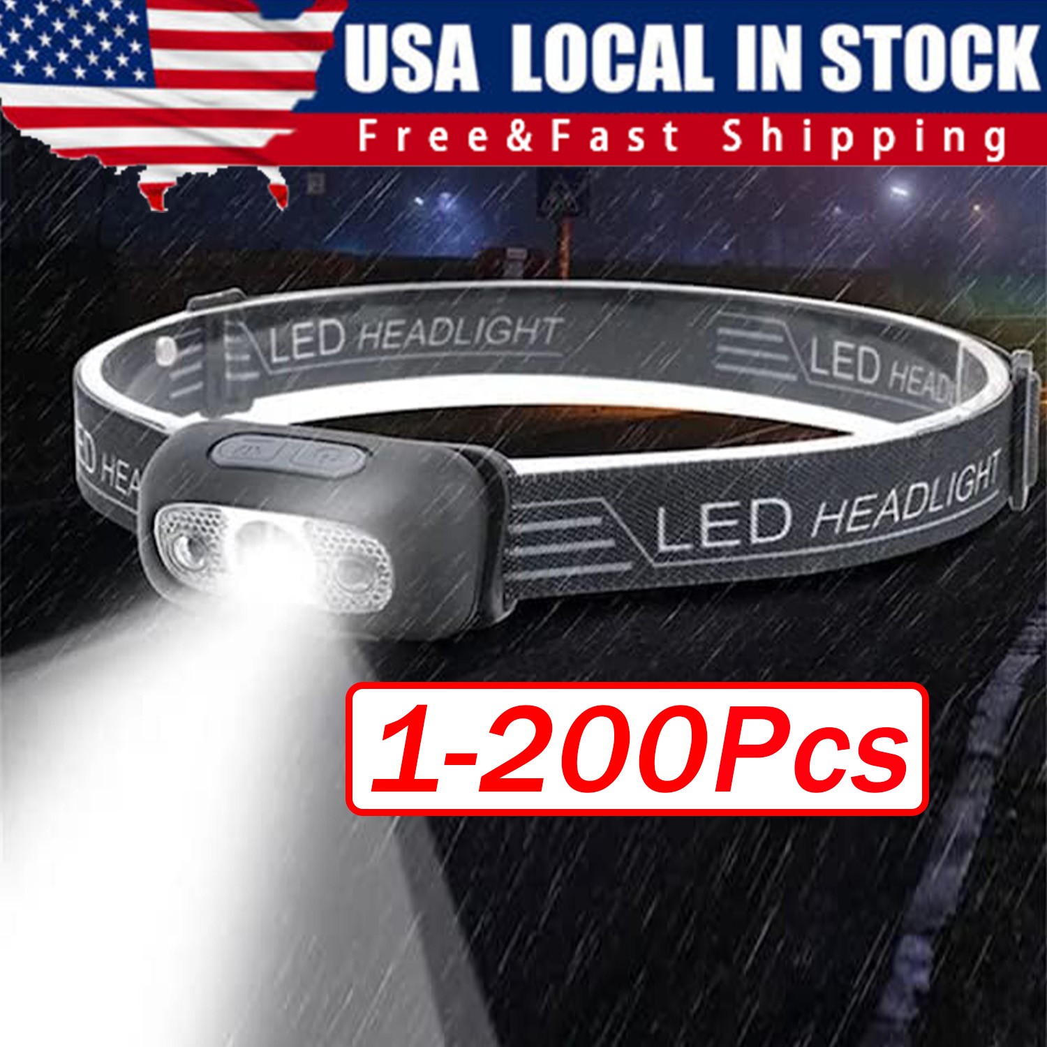 LED Headlamp USB Rechargeable Flashlight Waterproof Head Lamp Torch Camping Lot