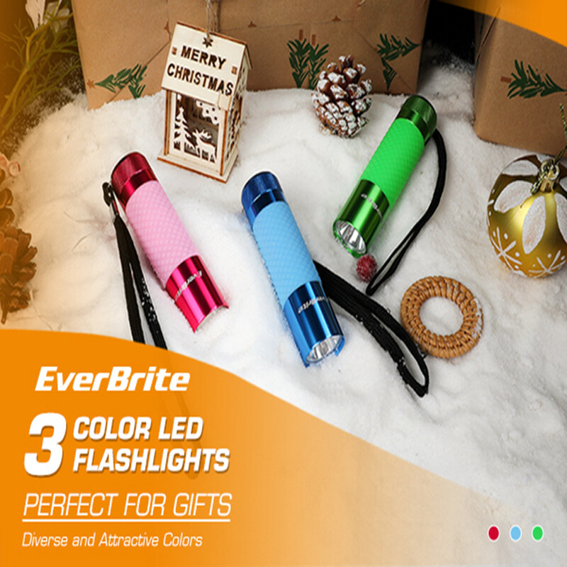 EverBrite 3Pack Mini LED Flashlight Glow Dark Aluminum Flashlight 8AAA Batteries