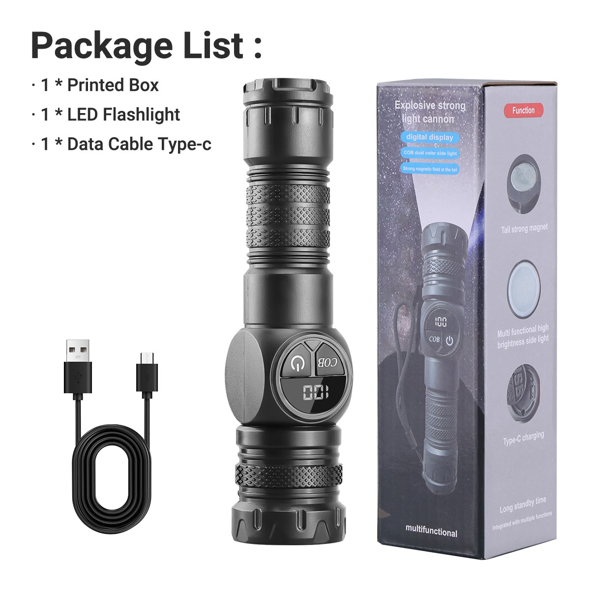 2PACK 99000000LMS LED Flashlight Rechargeable Magentic 30W Torch COB Work Light
