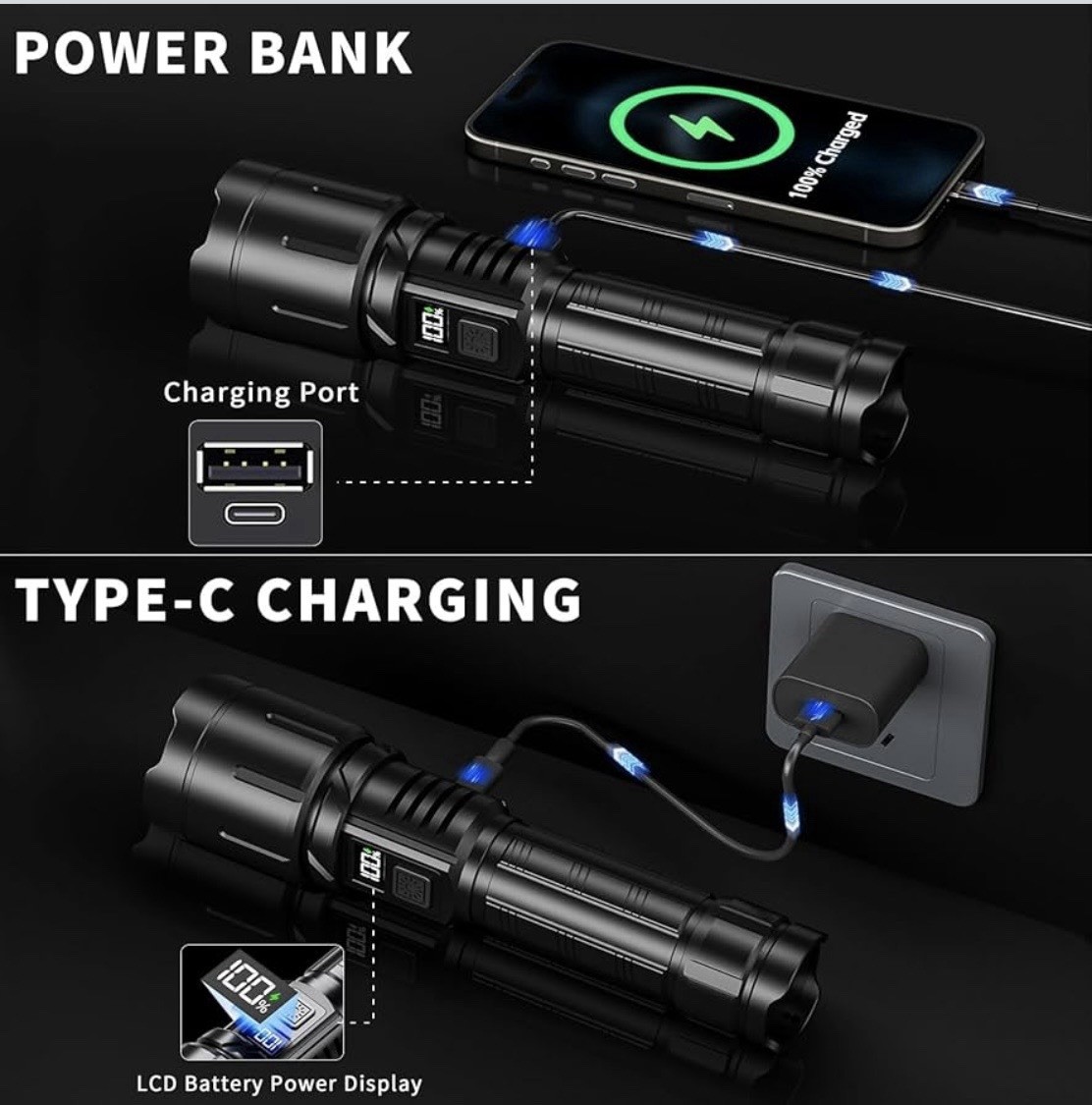 Rechargeable Flashlight 99000 High Lumens
