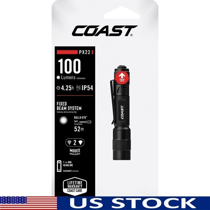 100 Lumen LED Flashlight IP54 Waterproof Pocket Clip Alkaline Battery Compact US