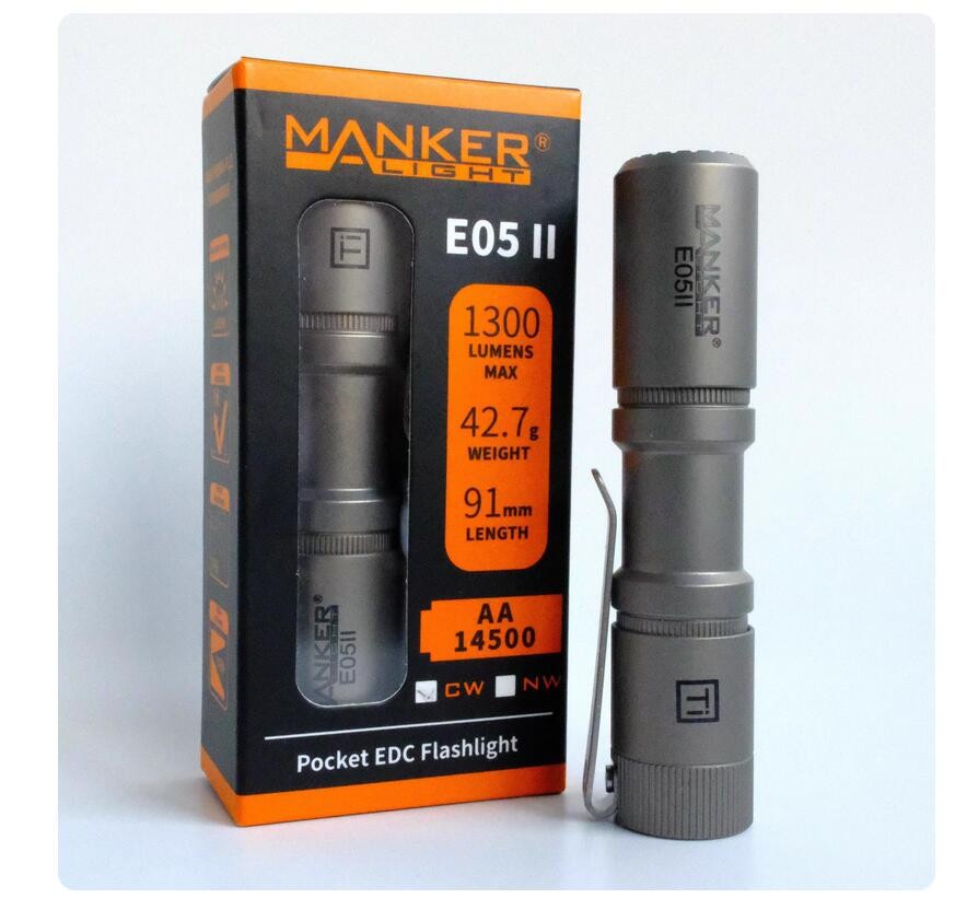 Mankerlight Titanium MAX 1300 Lumen AA 14500 EDC Mini Flashlight Torch+Battery