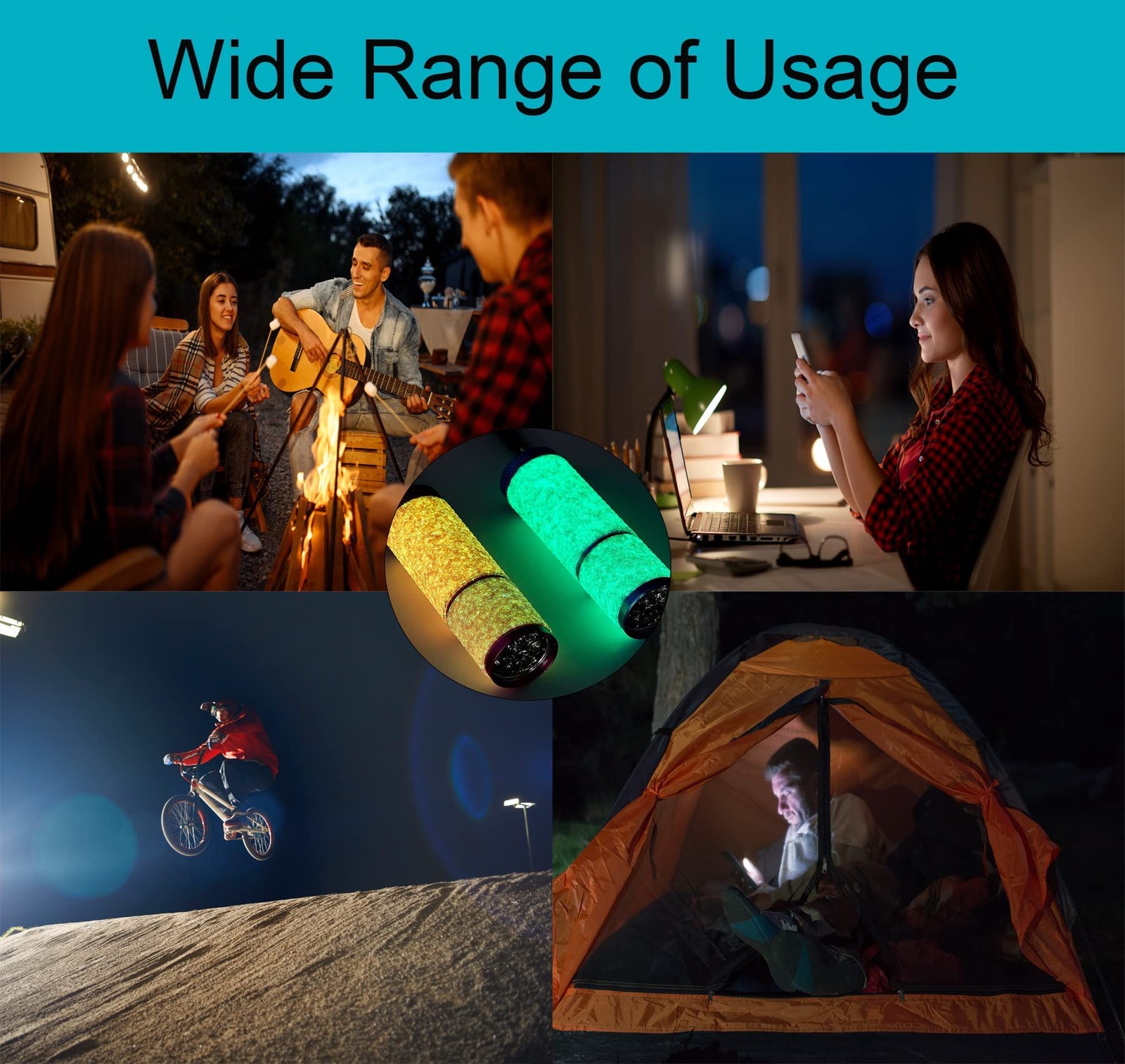 4 Pack Mini Flashlights, 9 LED Glow-in-The-Dark Aluminum Lights with Straps –…