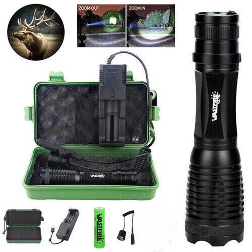 10000 Lumens LED Flashlight Predator Night White Light Rechargeable Torch+Switch